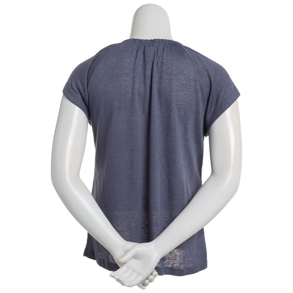 Womens French Laundry Flutter Sleeve Solid w/Crochet Trim Blouse