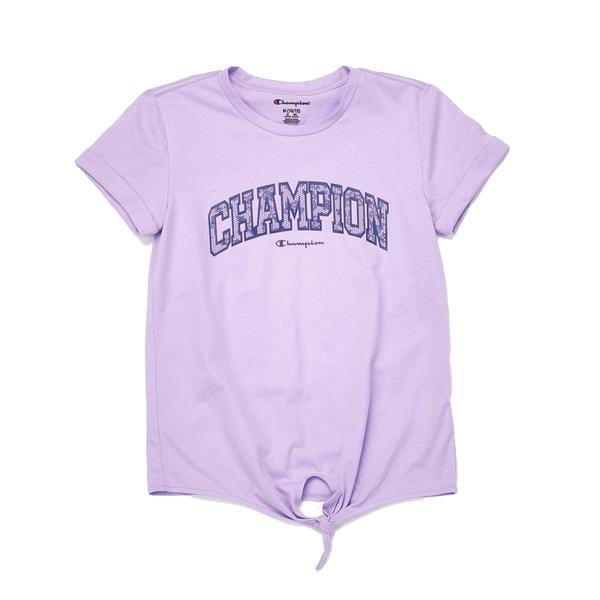 Girls (7-16) Champion® Short Sleeve Tie Front Lace Logo Tee