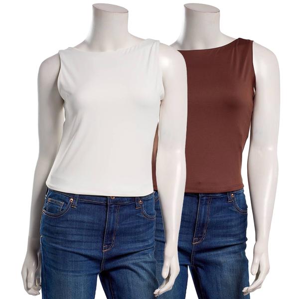 Juniors Pink Rose 2pk. Contour Knit Boat Neck Tank Tops - image 