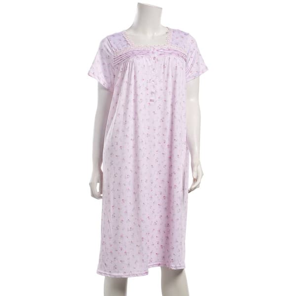 Womens Laura Ashley Ditsy Lace Trim Nightgown
