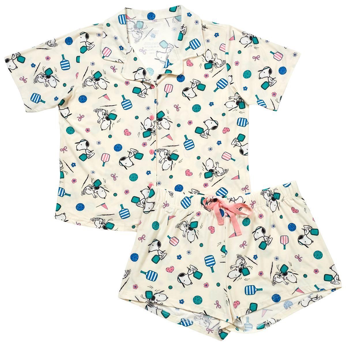 Juniors Peanuts™ Short Sleeve Snoopy Pickleball Boxer Pajamas Set