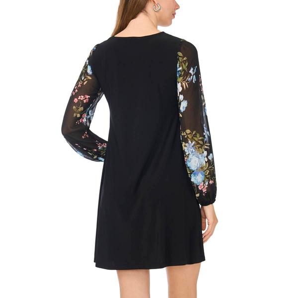 Womens MSK Long Sheer Floral Sleeve A-Line Dress