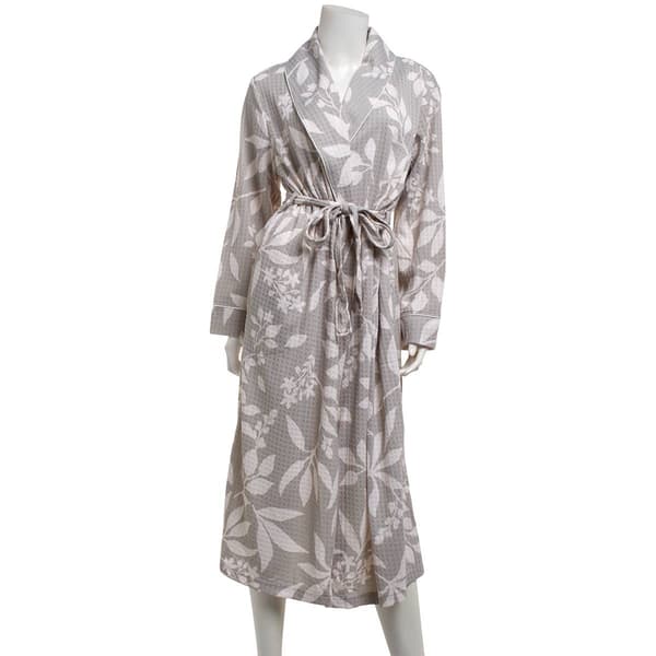 Womens Jasmine Rose Long Sleeve Leaves Houndstooth Shawl Robe