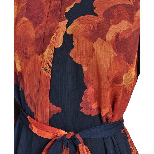 Womens Calvin Klein Long Sleeve Floral Belt Waist Shirtdress