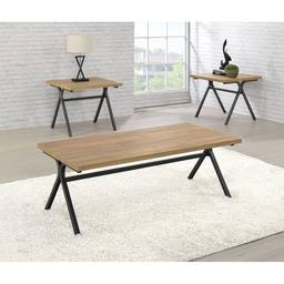 Coaster 3pc. Trestle Occasional Table Set - Golden Oak/Gunmetal