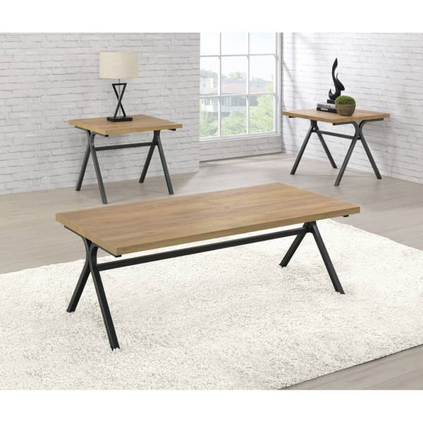Coaster 3pc. Trestle Occasional Table Set - Golden Oak/Gunmetal - image 