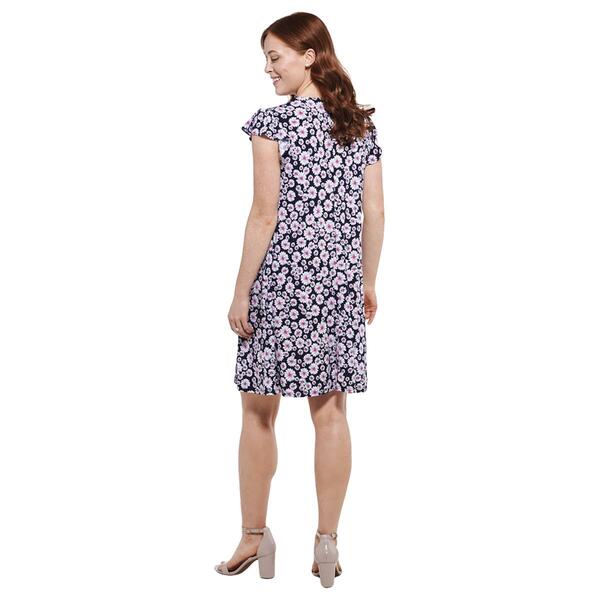 Womens MSK Flutter Sleeve V-Neck Floral A-Line Dress