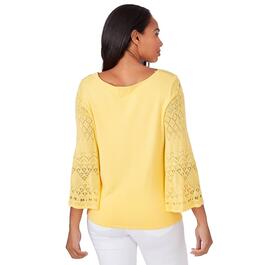 Petite Ruby Rd. By The Sea 3/4 Sleeve Ballet Neck Pullover Blouse