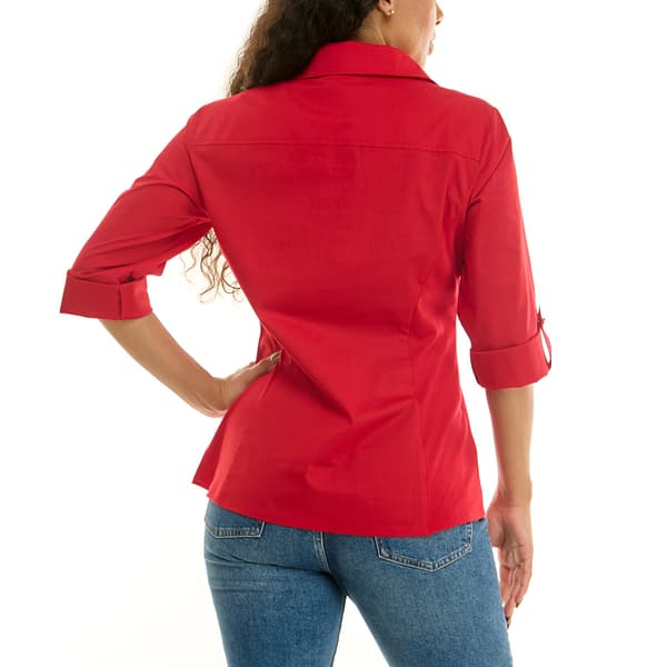 Petite Zac & Rachel 3/4 Sleeve Knit To Fit Causal Button Down