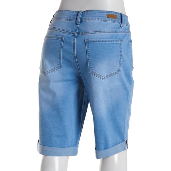 Plus Size Bleu Denim  5 Pocket Roll Cuff Denim Bermuda Shorts
