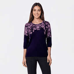 Womens Emily Daniels 3/4 Sleeve Floral Rhinestone Sweater