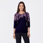 Womens Emily Daniels 3/4 Sleeve Floral Rhinestone Sweater - image 1