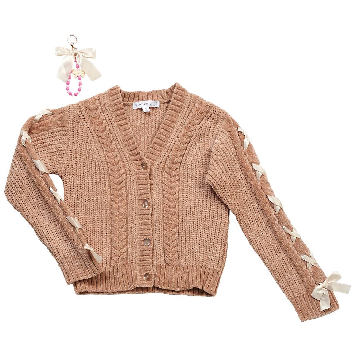 Girls (7-12) BTween(R) Long Sleeve Bow Cardigan Sweater w/ Keychain