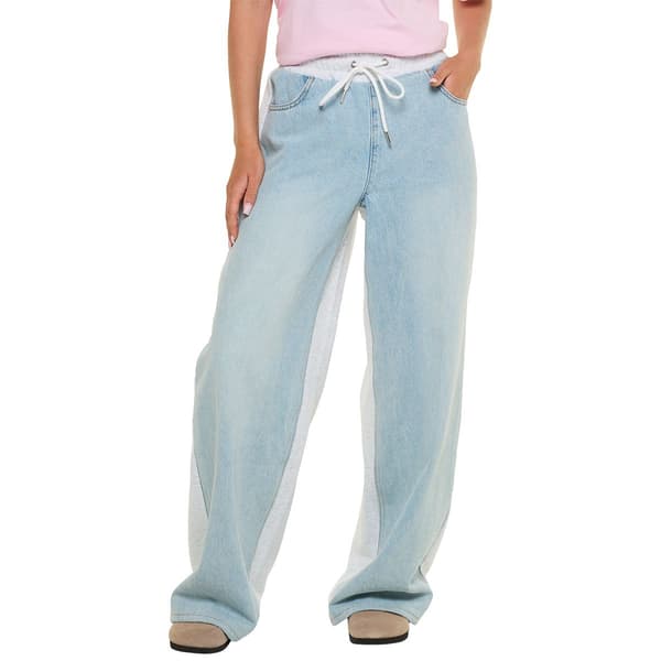Juniors Madden Girl Denim Fleece Loose Wide Leg Sweatpants Jeans - image 