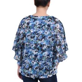 Womens NY Collection Elbow Sleeve Blur Floral Blouse