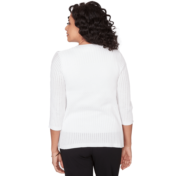 Petite Emaline Verde Grove I 3/4 Sleeve Pointelle Cardigan