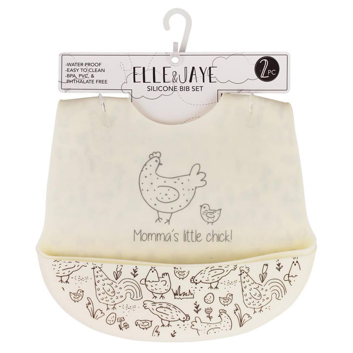 Baby Girl ELLE & JAYE 2pk. Momma''s Little Chick Silicone Bibs