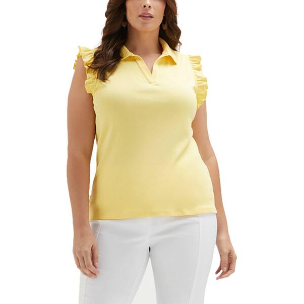 Petite Rafaella&#40;R&#41; Ruffle Sleeveless Solid Polo Shirt - image 