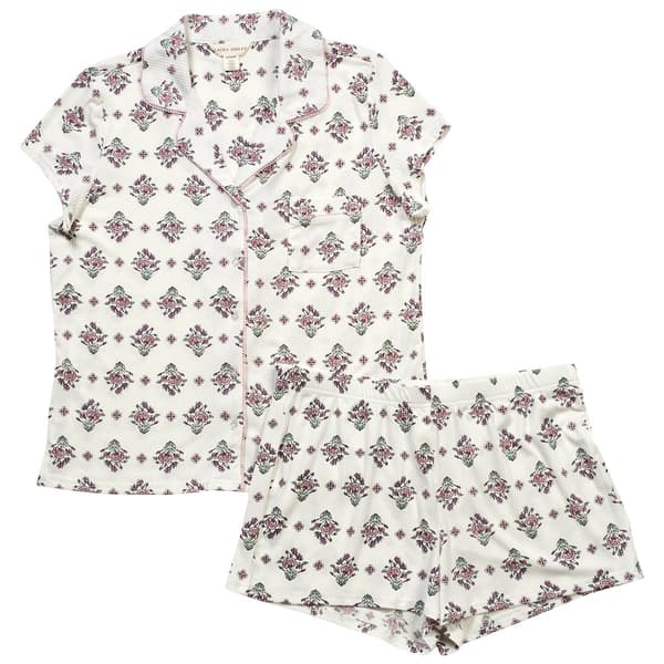 Womens Laura Ashley(R) Ribbed Floral Notch Collar Boxer Pajama Set - image 