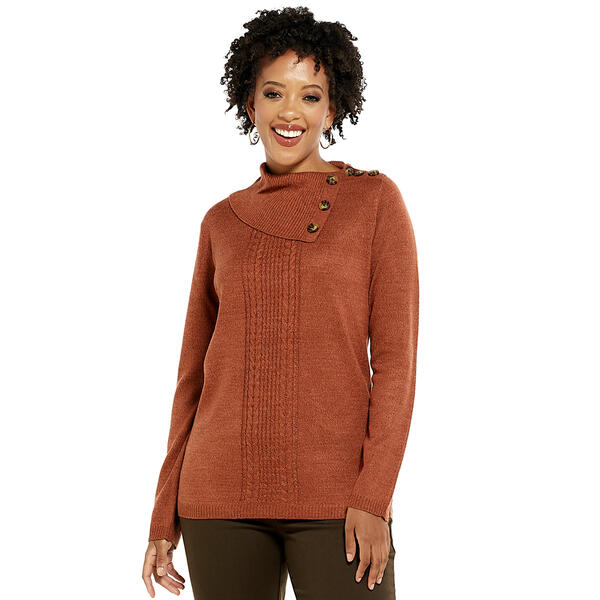 Womens Napa Valley Long Sleeve Cable Front Split Neck Sweater - image 
