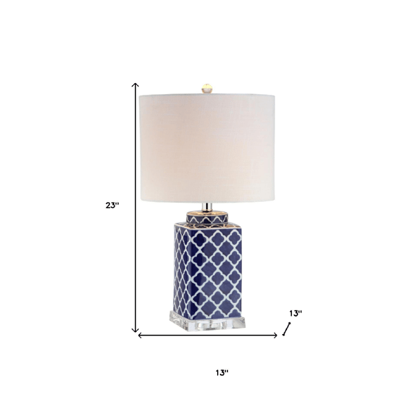 HomeRoots 23in. Navy Blue & White Geometric Table Lamp
