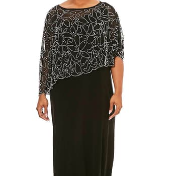 Petite MSK Asymmetrical Bead Overlay Gown - Boscov's