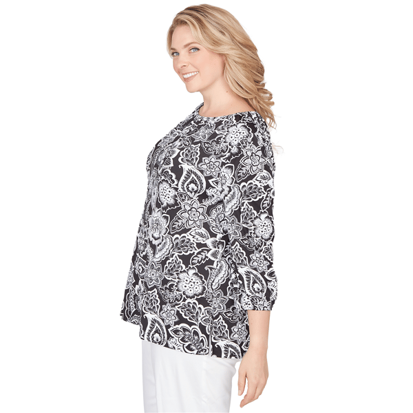 Plus Size Ruby Rd. California Dreaming 3/4 Sleeve Floral Blouse
