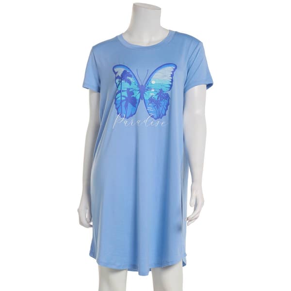 Womens Jaclyn Short Sleeve Paradise Butterfly Screen Nightshirt - image 