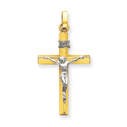 Unisex Gold Classics(tm) Two Tone INRI Hollow Crucifix Pendant - image 