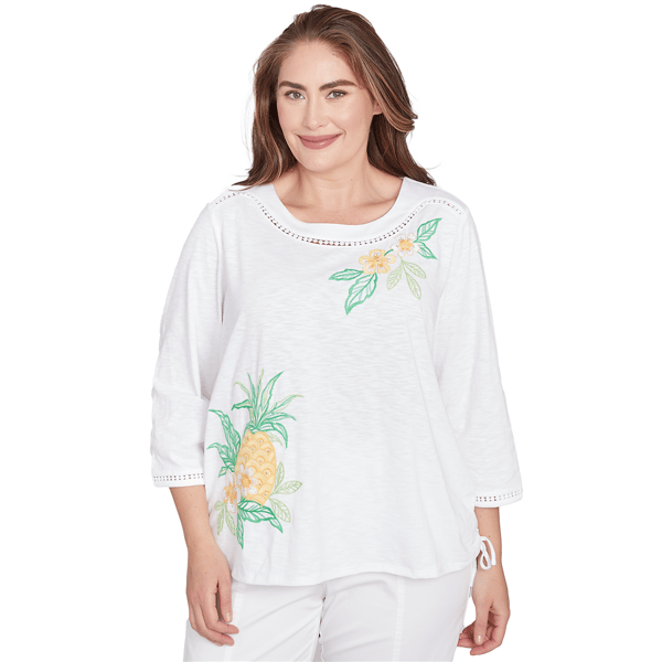 Plus Size Alfred Dunner Rise & Shine Embroidered Pineapple Top
