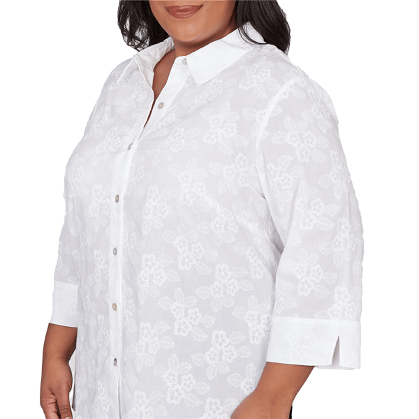 Plus Size Alfred Dunner Classics 3/4 Sleeve Floral Button Down