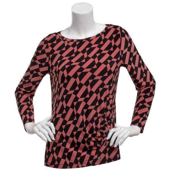 Womens AK Anne Klein Long Sleeve Geometric Ruched Blouse