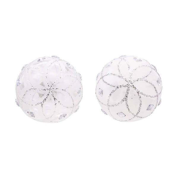 Kurt Adler 6pc. Jeweled Clear Feather White Ball Ornaments Set