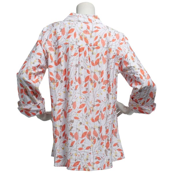 Womens Multiples 3/4 Sleeve Abstract Casual Button Down Top