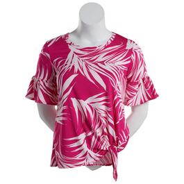 Womens C''est La Vie Solid Ruffle Short Sleeve Top - Fuschia/Pink