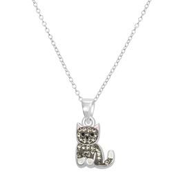 Sterling Silver Black Crystal Kitty Pendant Necklace