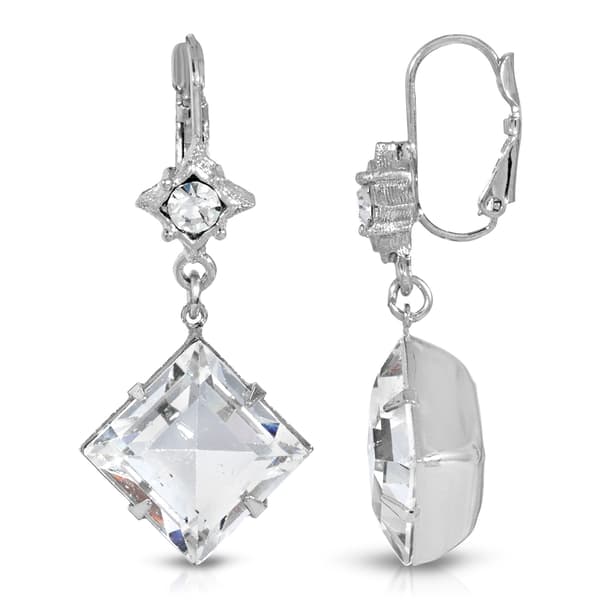 1928 Silver Tone Crystal Swarovski(R) Stone Drop Earrings - image 