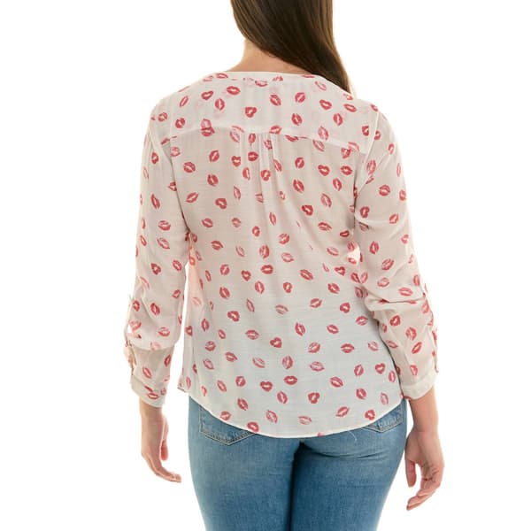 Womens Zac & Rachel 3/4 Roll Tab Sleeve Lip Stain Blouse