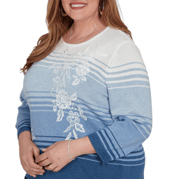 Plus Size Alfred Dunner Tuscany Ombre Stripe Floral Sweater