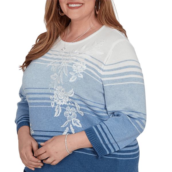 Plus Size Alfred Dunner Tuscany Ombre Stripe Floral Sweater