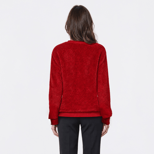 Womens Inner Circle Puppy Scarf Sequin Sherpa Sweatshirt