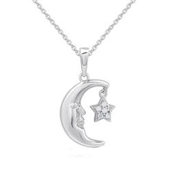 1/20cttw. Natural Diamond Sterling Silver Moon & Star Pendant