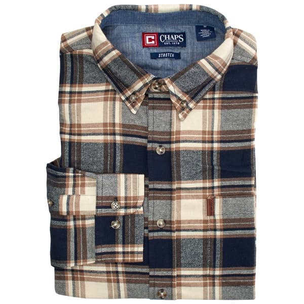 Mens Chaps Long Sleeve Stretch Flannel Shirt - Newport Navy - image 