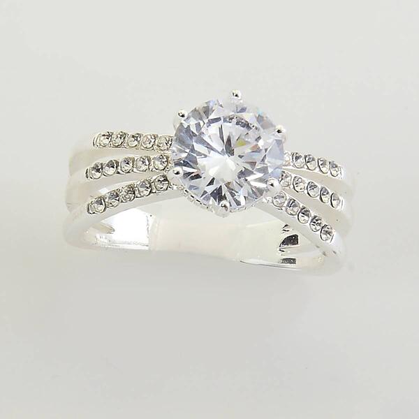 Ashley Cooper&#40;tm&#41; Silver Ring with Clear Round Stone and Pave - image 