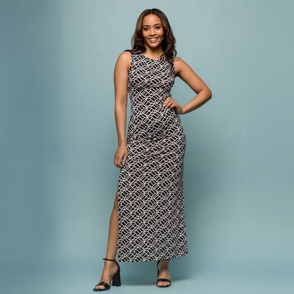 Womens 24/7 Comfort Apparel Black & White Sleeveless Maxi Dress