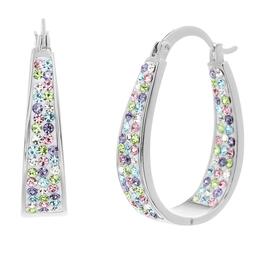 White/Multi Oval Crystal Hoop Earrings