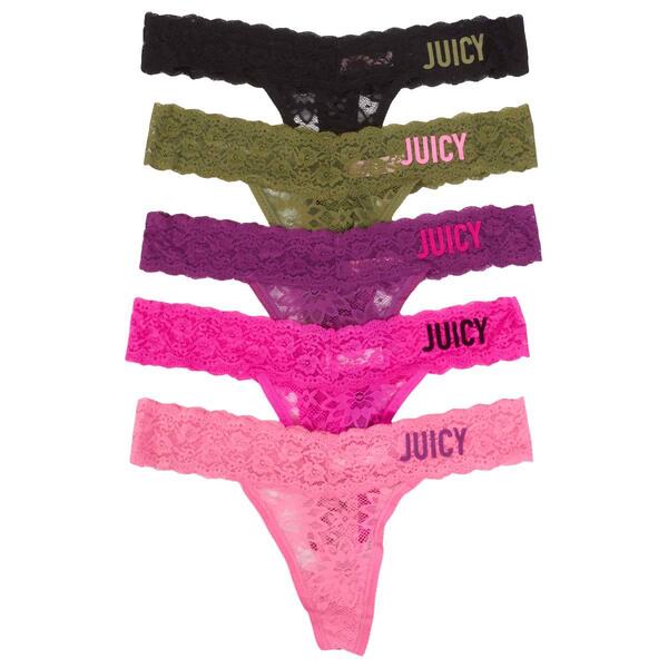 Juniors Juicy Couture 5pk. Lace Flocking Thong Panties JC8504 - Boscov's