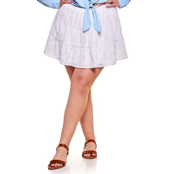 Juniors Plus No Comment Tiered Eyelet Mini Skirt - image 