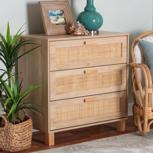 Baxton Studio Sebille Light Brown Wood 3-Drawer Storage Chest