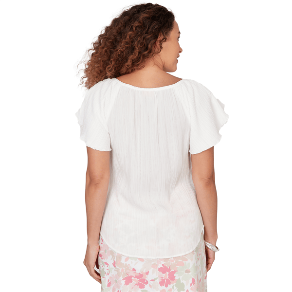 Womens Hearts of Palm Bloom Service Flutter Sleeve Crinkle Blouse